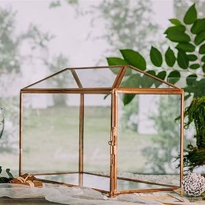 Rose gold copper and glass wedding card box for reception decor